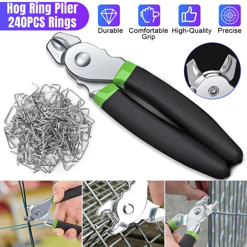 240Pcs 3/4" 1/2" 3/8" Galvanized Hog Rings with Straight Hog Ring Pliers Assortm