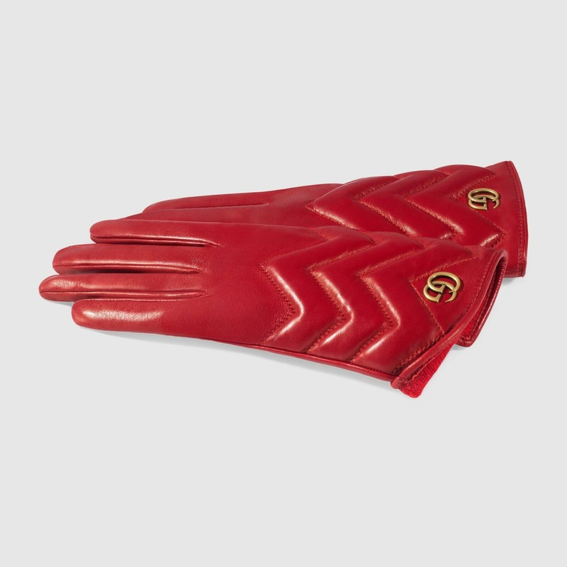 100% AUTHENTIC NEW WOMEN GUCCI MARMONT MATELASSE RED LEATHER GLOVES US 8
