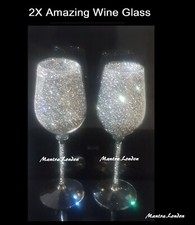 X2 SET Stunning Sparkly Crushed Diamond Silver Glitter Canister Wine Glass Cups 
