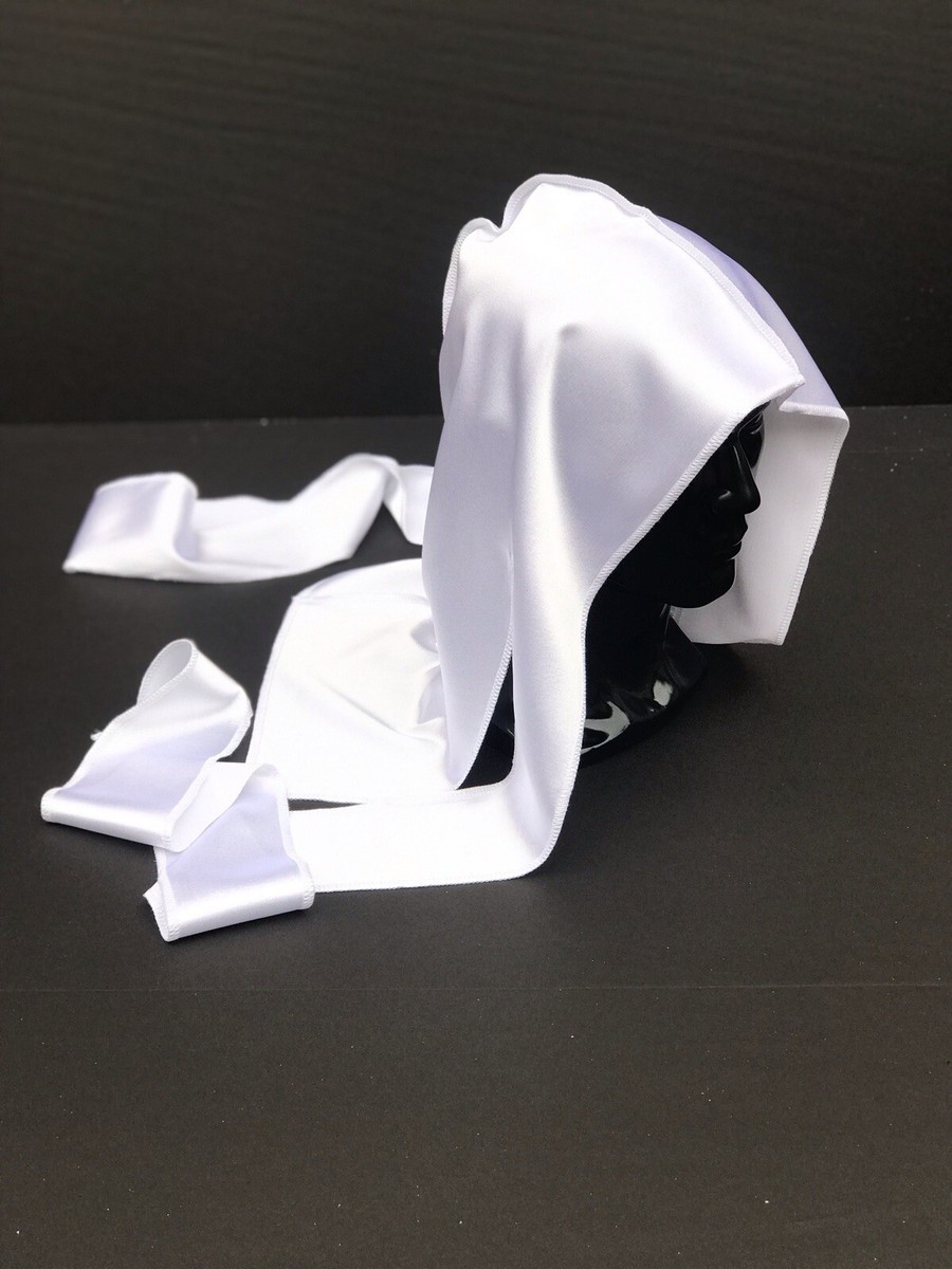White Satin Durag Long Tail Head Scarf Turban Head Cap