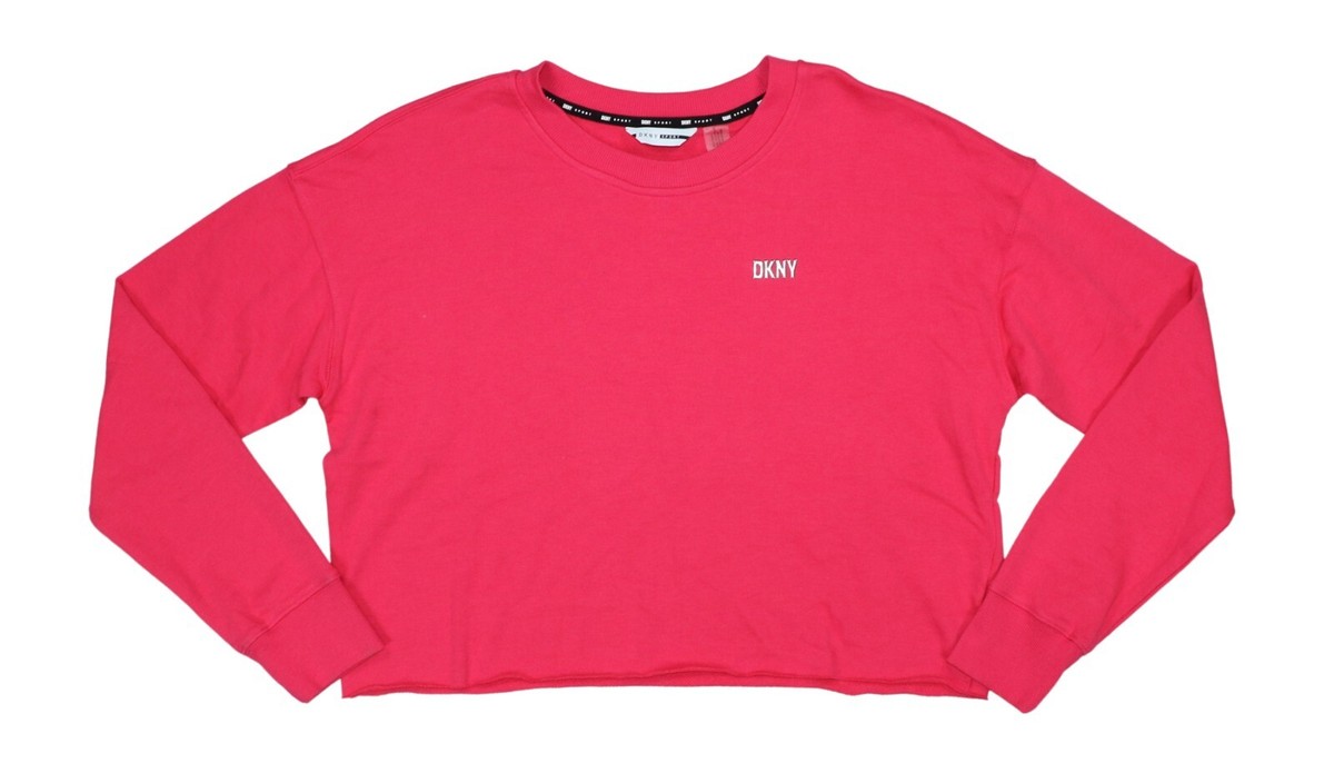 DKNY Women's Metallic Logo Cropped Sweatshirt Pink Size