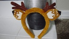 Kids Furry Glitter Reindeer Antlers Holiday Festive Headband Brown White Black