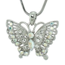 BUTTERFLY Necklace Made With Swarovski Crystal AB Wings Pendant 18" Chain Gift