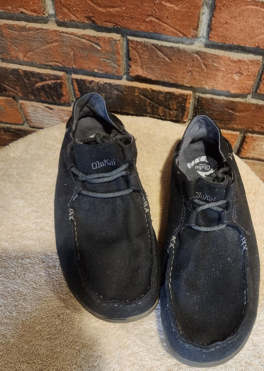 Mens Olukai Puhalu Canvas Loafers Shoes Black Drop In Heel  display picture 1