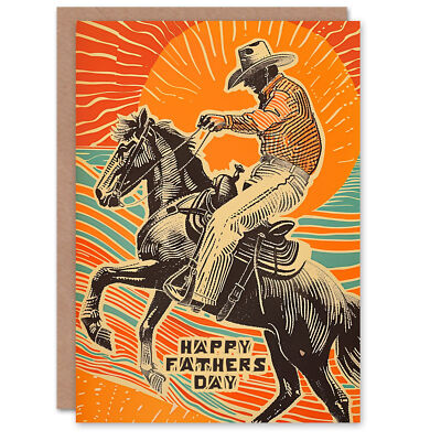 Vatertagskarte Cowboy reiten Bronco Pferd Sonnenuntergang für Papa Vater Grußkarte