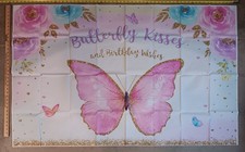 Butterfly Happy Birthday Backdrop, Butterfly Kisses and Birthday Wishes, 5 x 3ft
