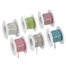 6 Roll 33 Yards 2MM Crystal Rhinestone Close Chain Trim for Sewing 6 Color