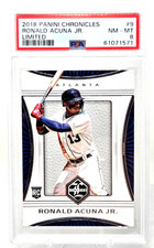 2018 Panini Limited RONALD ACUNA JR RC Rookie Baseball Card PSA 8 NM-MT. rookie card picture