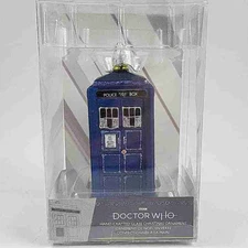 Doctor Who Glass Christmas Ornament BBC Blue Tardis Police Box - Kurt Adler NIB