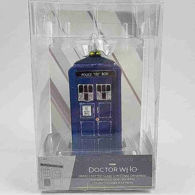 Doctor Who Glass Christmas Ornament BBC Blue Tardis Police Box - Kurt Adler NIB