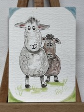 ACEO Original Art – sheep Watercolour Painting Signed UK Artist