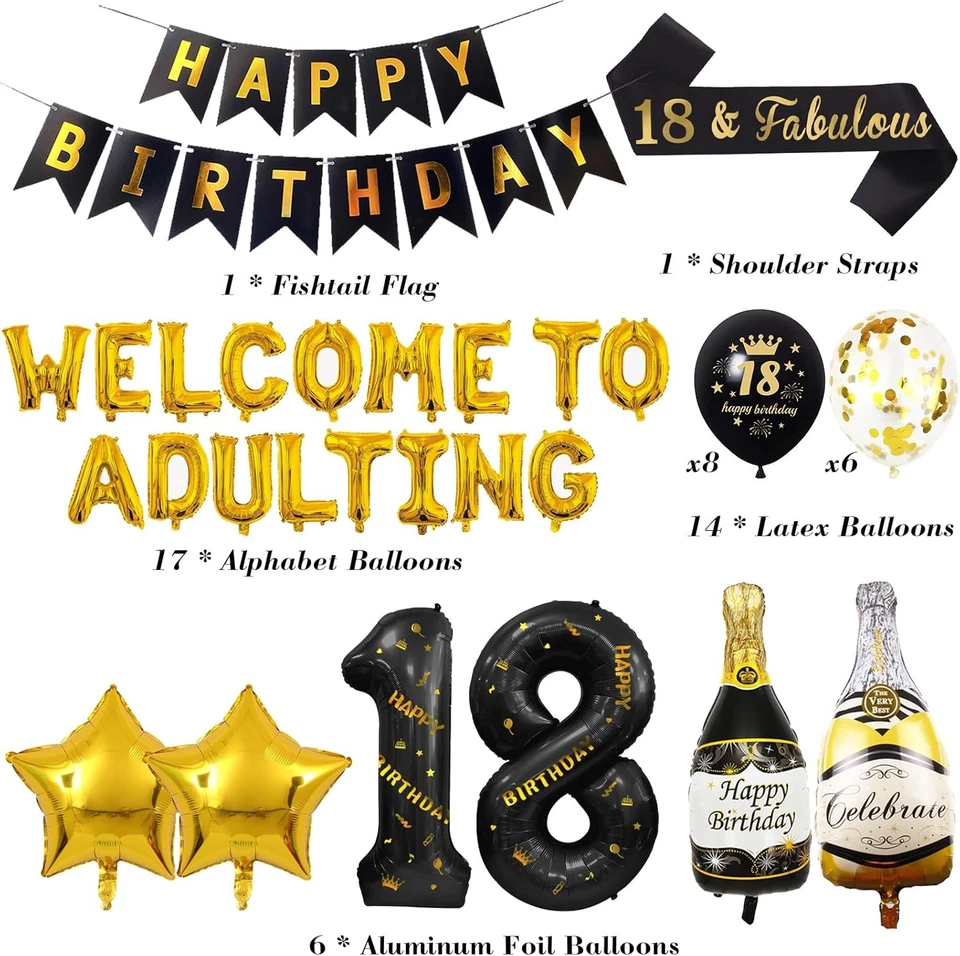 18th Birthday Decorations Boys Gold - 41 Pcs Happy Decorations...  - Image 2 of 4