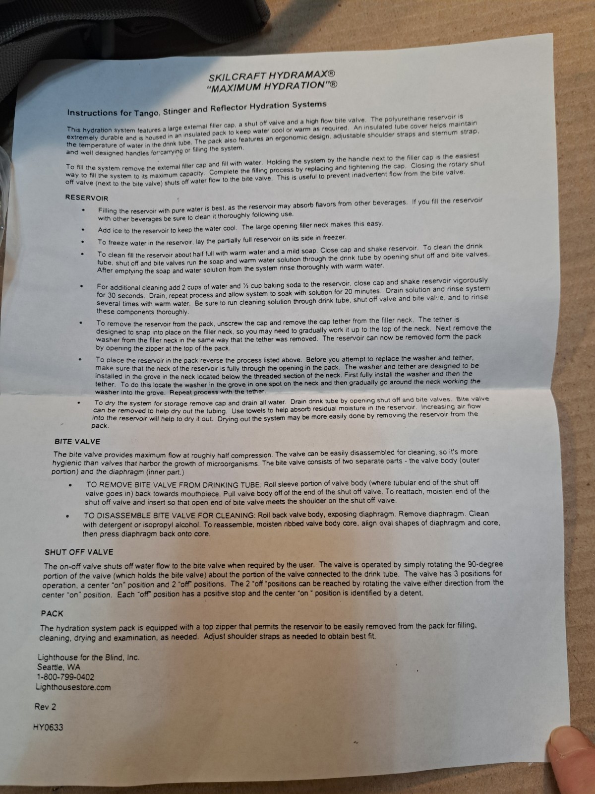 Skilcraft Hydramax Maximum Hydration System Stinger Bladder Camo Pack 100 oz.