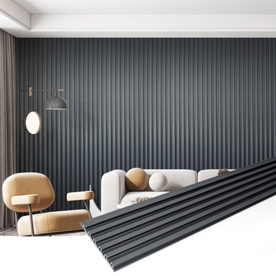 Slat Wall Paneling, 104'' x 6.7'' Glossy Metal Finish WPC Soundproof 3D Wall ...