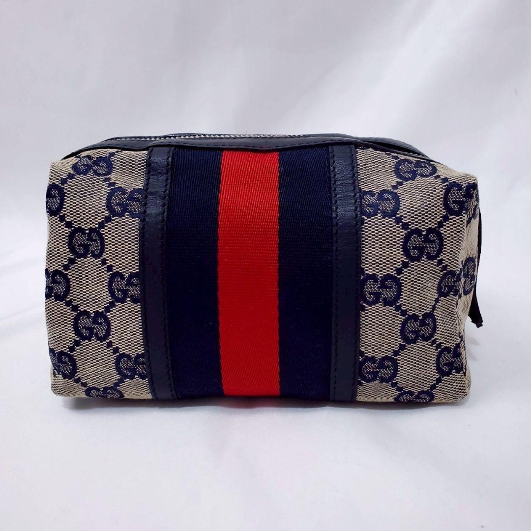 Gucci Navy GG Pattern Sherry Line Cosmetic Pouch 256636 Pre-Owned