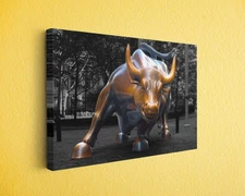 Charging Bull Canvas Wall Art - Wall Street Bronze Bull Print for Office Decor