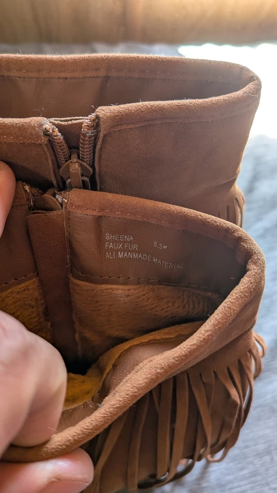 Кукольный домик ботинки женщин 8,5 кожи бахрома молнии заглянуть носок на танкетке ботинок коричневый/коричневый - Изображение 3 из 4