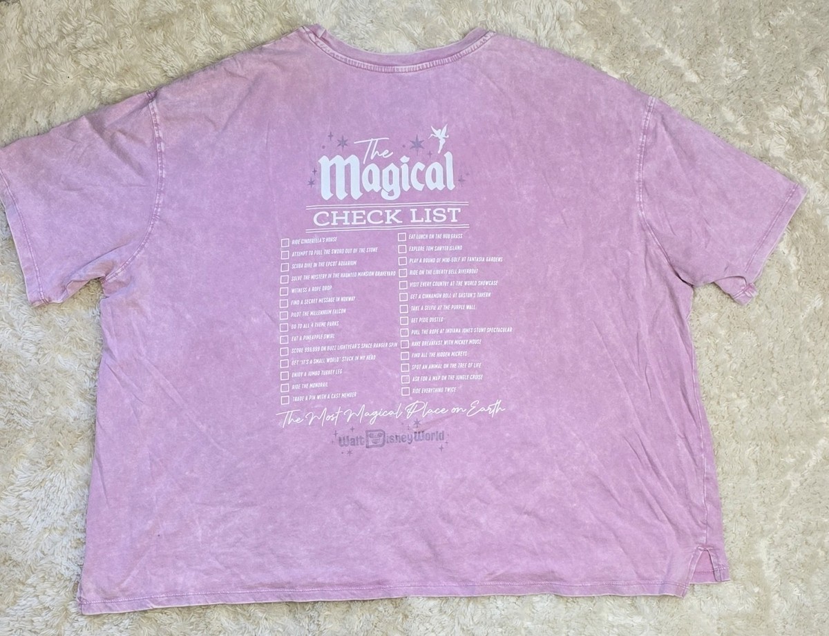 ​Walt Disney World T-Shirt 1X Pink Mineral vtg Wash Parks Icon Magical Checklist View 3
