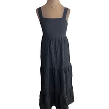 Black Tiered Maxi Dress Square Neck Adj Straps Small whimsygoth minimalist
