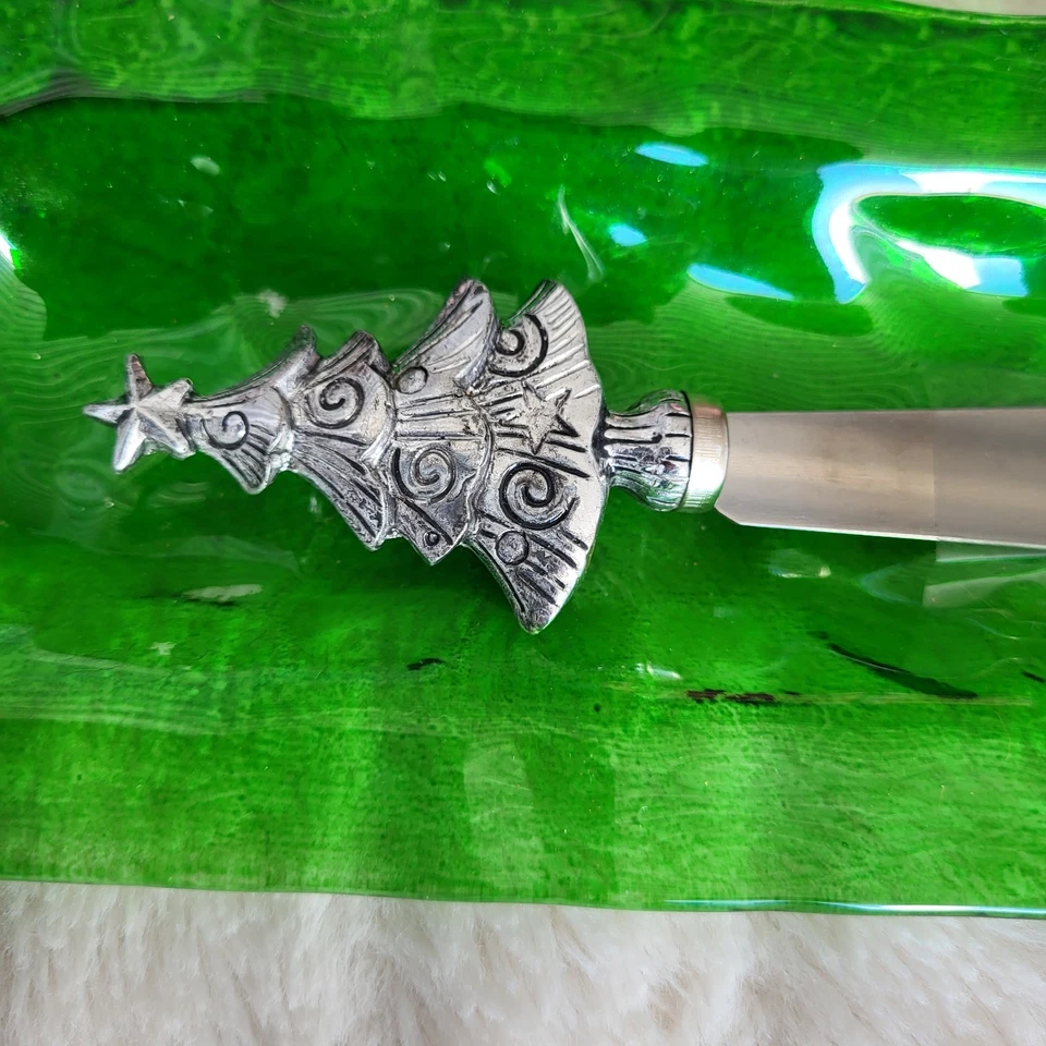 Plato para servir de vidrio con bola de queso de tronco de queso de Navidad con cuchillo verde plata Foto 3 de 3