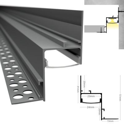 ALU Wand Leiste SCHATTENFUGE-EINPUTZ Randprofil Schiene für Led Stripes 1m / 2m