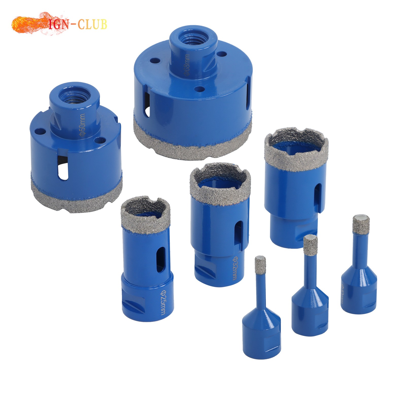 8Pcs 6-68mm Threaded Diamond Hole Saw for Porcelain Tile Marble Beveling