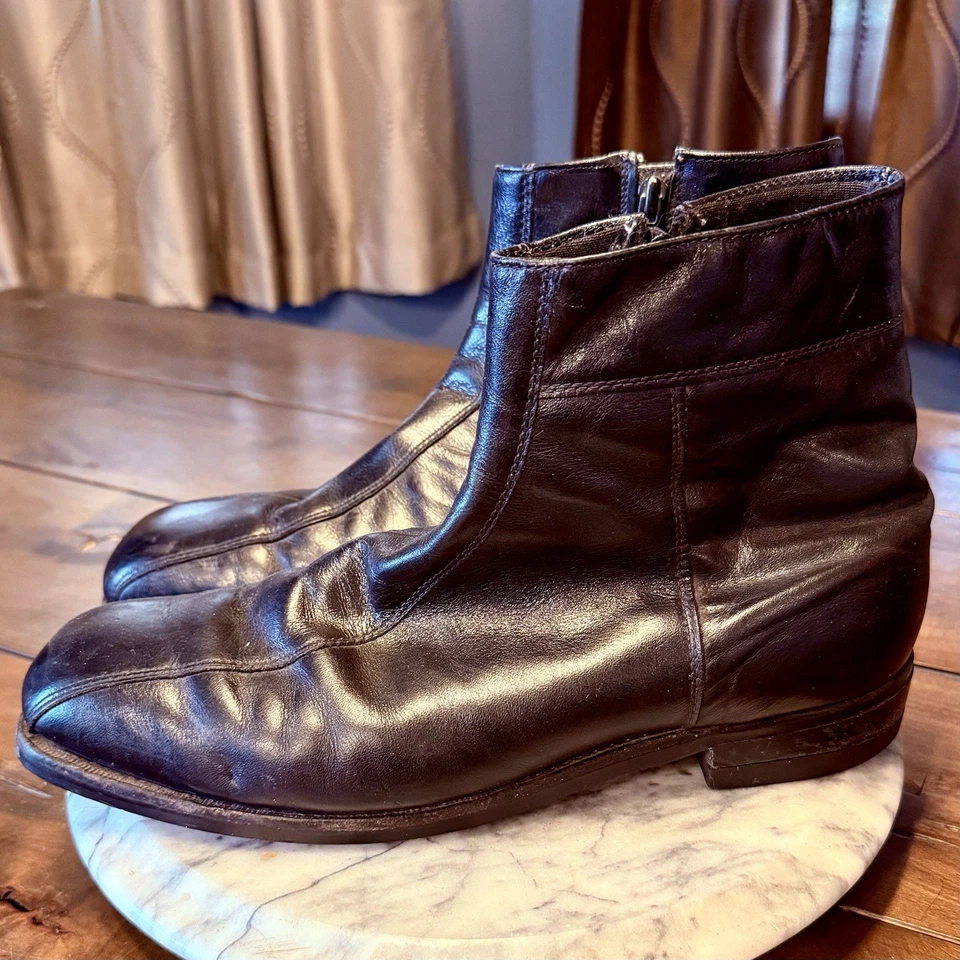 De Colección Años 70 Años 70 Cuero Negro Goodyear HECHO EN UNIÓN Cremallera Botines EE. UU. Hombres Talla 10 D Foto 3 de 4