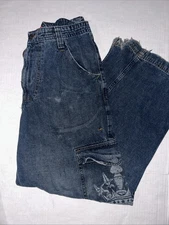 Vintage Jnco Blue Crown Tribal Jeans Cargo 34x32 Baggy Y2k Fast Shipping