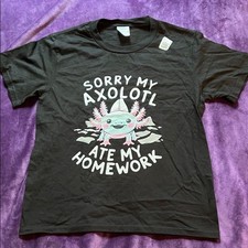 Sorry My Axolotl Ate My Homework Black T-Shirt Graphic Youth M : 9/10
