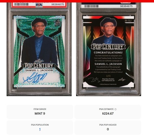 1/1 Samuel L Jackson Signed 2023 Leaf Pop Century Green Mojo PSA 9 Auto Card - Picture 4 of 13
