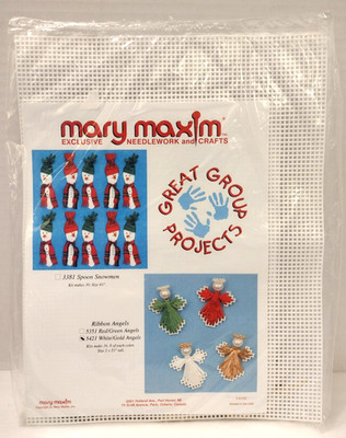 WHITE and GOLD Ribbon Angels MARY MAXIM Ornament Plastic Canvas NEW Sealed Vtg.