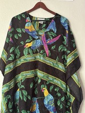 Vtg Winlar Caftan Kaftan Dress Shimmery Parrots Tropical sz 2X Resortwear