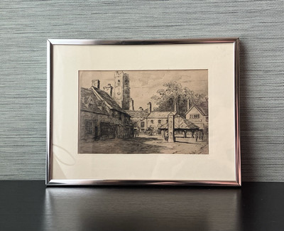Antique European Original Engraving, Old City View/ Cityscape Etching