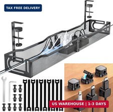 Cable Management Under Desk, 25.3'' No Drill Desk Cable Management Tray with Cla