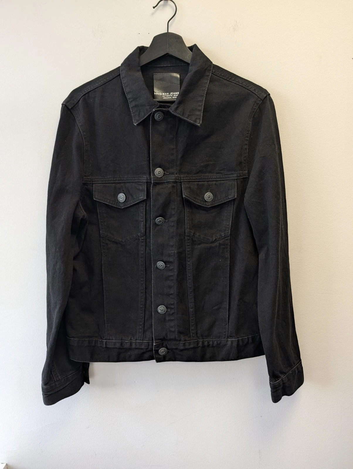 MNG Man Black Denim Trucker Jacket Mens Small Button Up Casual Denim Coat