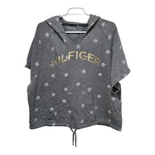 Tommy Hilfiger Sport Womens Large Star Print Hoodie Gray Logo