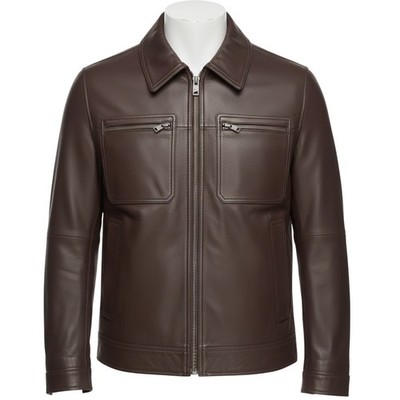 Leather Jacket Men Slim Fit Trucker Coat Genuine Sheep Skin Brown Multi Size