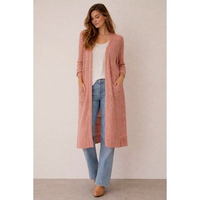 No Boundaries Adobe Coral Open Knit Long Cardigan Size XL Lightweight Boho Soft