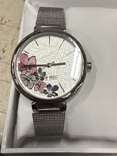Nine West Women's Floral Dial Mesh Bracelet Watch - Silver