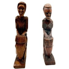 Hand Carved Wood Drummer Figurine Set Tribal African Art Decor Men Drums