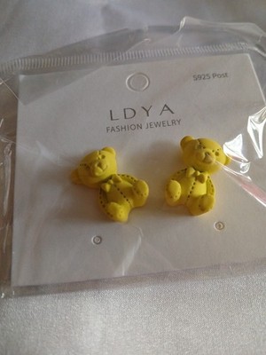 Yellow Teddy Bear Stud Earrings LYDA Fashion Jewelry Sterling Silver Posts