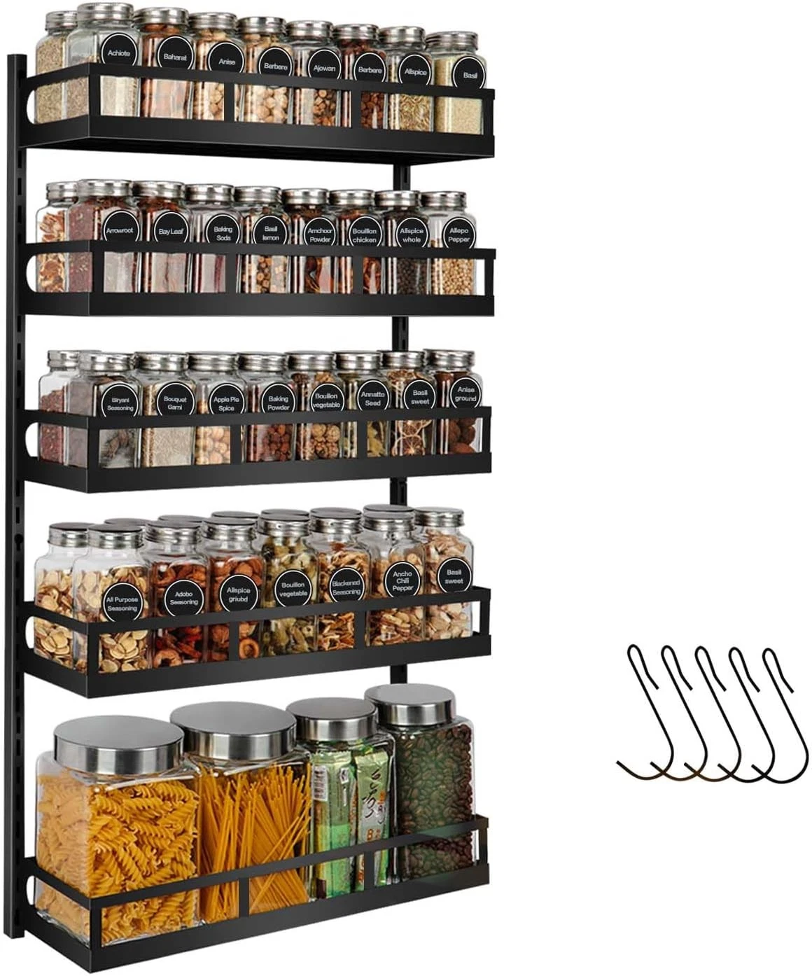 Wall Mount Spice Rack Organizer 5 Tier Height-Adjustable Hanging Spice Shelf US
