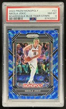 2022-23 Panini Prizm Monopoly Nikola Jokic Boardwalk Blue Tiger Stripe #22 PSA 8