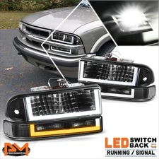 For 98-04 Chevy Blazer/S10 U-Shape LED DRL Switchback Headlights Black/Clear