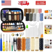 Compact 60-Piece Leather Repair Sewing Kit - Heavy-Duty Threads & Tools Included