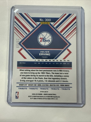 2024-25 NBA Hoops Julius Erving Tribute #300 Red Lazer Prizm 76ers