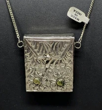 VTG Sajai Metal Coin Purse multi Stones Kuchi Prayer Box Necklace stones Silver 