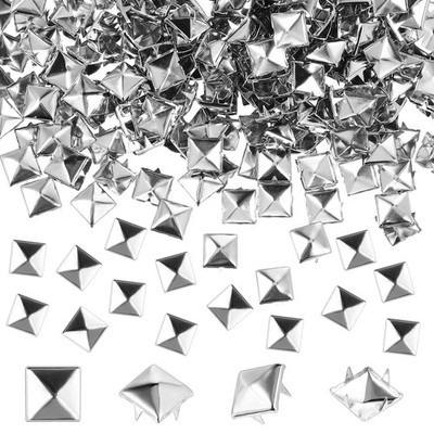 500 Pcs 10 mm Studs for Clothing, Square Silver Pyramid Studs and Spikes, Metal
