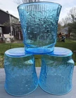 4 MCM Vintage Anchor Hocking Pagoda Laser Blue Glasses Tree Bark Pattern NICE