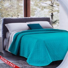 Spring Double Face Quilted Thermowelded Bedspread Solid Color Blue Ocean